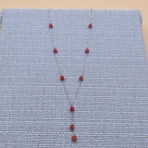 18 Inch Sterling Silver Various Pieces Of Coral Tassel Necklace A5186